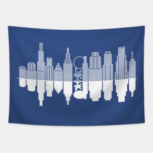 A city skyline + a tree - White version Tapestry