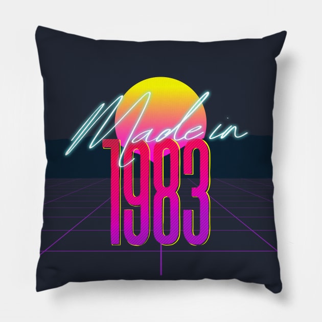 Made In 1983 ∆∆∆ VHS Retro Outrun Birthday Design Pillow by DankFutura