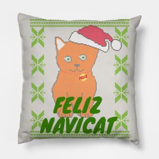 Ginger Feliz Navidad Cat, Feliz Navicat! Cute Orange Cat Ugly Christmas Sweater Pillow