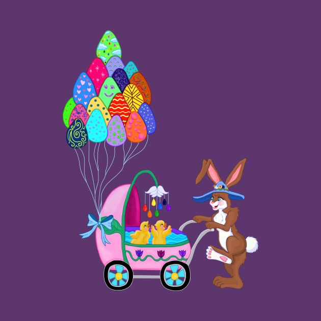 Easter Bunny and Chicks Baby Carriage Stroll by Art by Deborah Camp