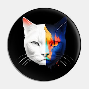 Half White, Half Colorful Cat Pin