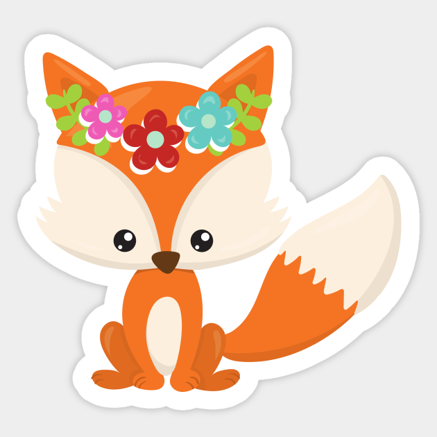 Spring Animals, Cute Fox, Little Fox, Flowers - Cute Fox - Sticker | TeePublic Spring Animals, Cute Fox, Little Fox, Flowers - Cute Fox - Sticker | TeePublic