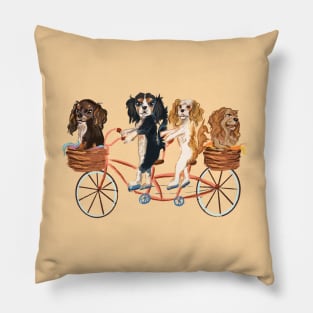 Four Cavalier King Charles Spaniels Riding a Bike Pillow