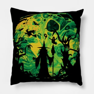 Green Witch in the Haunted Forest Pillow