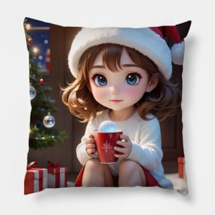 Charming Little Girl in Christmas Attire Pillow