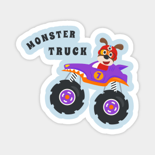 Cartoon vector of monster truck with little animal driver. Magnet