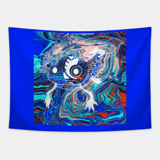 kawaii axolotl in totonac xochimilco pattern style ecopop in glitch art Tapestry