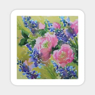 Roses and Lavender Watercolor Painting Magnet