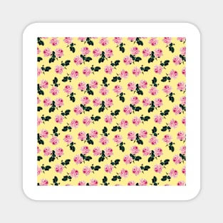 Scattered pink vintage roses on yellow Magnet