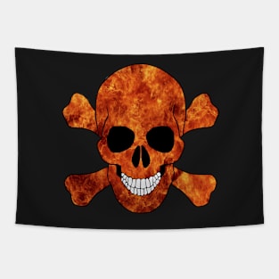 Orange Flaming Skull And Crossbones Tapestry