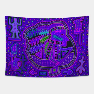 Kuna Indian Paddling Canoe - Blue Tapestry