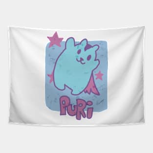 Oshi no Ko or My Star Idol's Child Anime and Manga Characters Aqua Hoshino Neon Distressed T-Shirt Design Puri the Cute Fat Cat in Episode 7 Tapestry