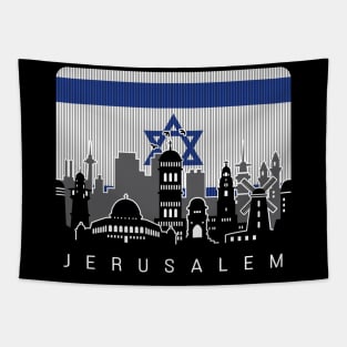 Jerusalem Israel Skyline Israeli Flag Tapestry