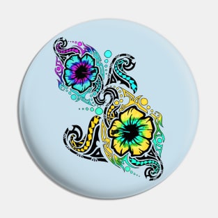 Blue and Yellow Hibiscus Flower Tribals Pin