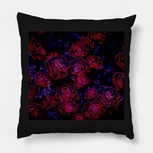 Red Neon Roses Pillow