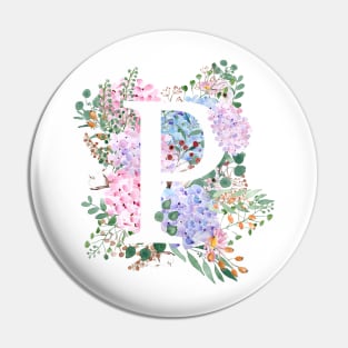 botanical monogram alphabet P hydrangea flowers Pin