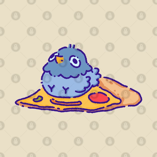 Pigeon sitting on a pizza by Tinyarts