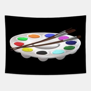 Round Artist Palette with Paints and Paint Brushes Tapestry