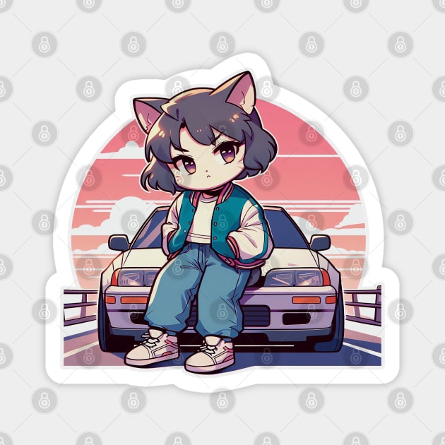 JDM Car - Neko girl - Cat Racer girl Magnet by Yaydsign