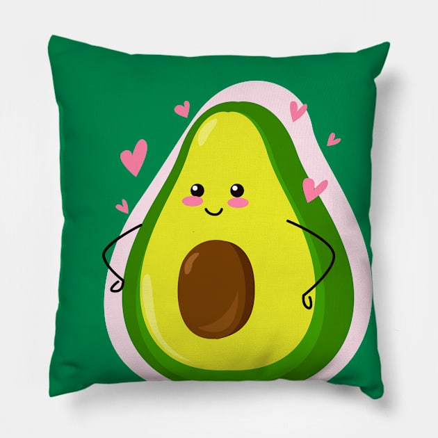 Cute Avocado Cartoon Drawing Pillow by BrightLightArts