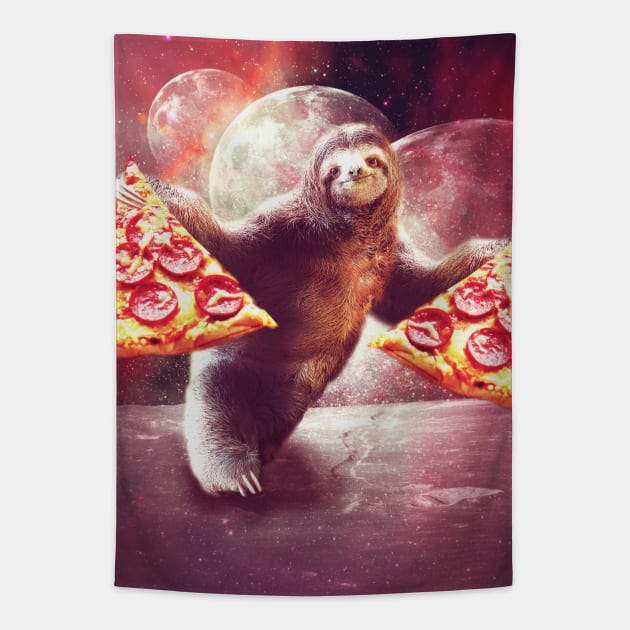 Funny Space Sloth With Pizza Tapestry by Random Galaxy