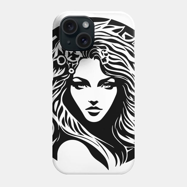 Woman's Face - Black and White Graphic Design Phone Case by Well3eyond