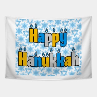 Happy Hanukkah with Stars Tapestry