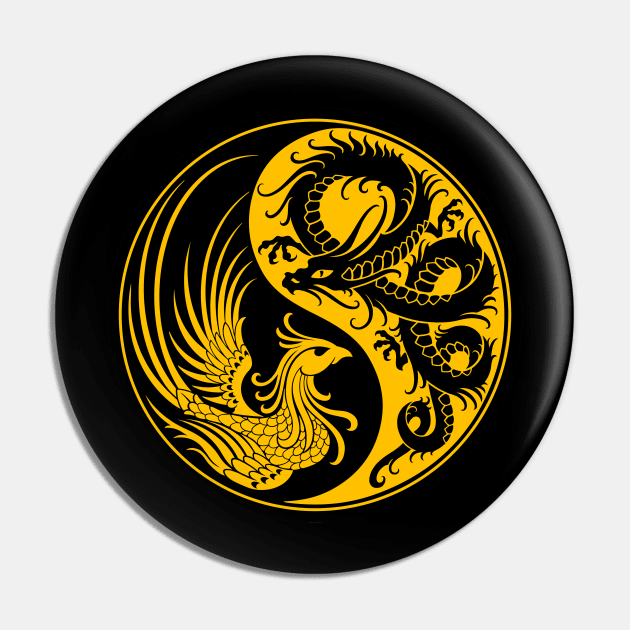 Yellow and Black Dragon Phoenix Yin Yang Pin by jeffbartels