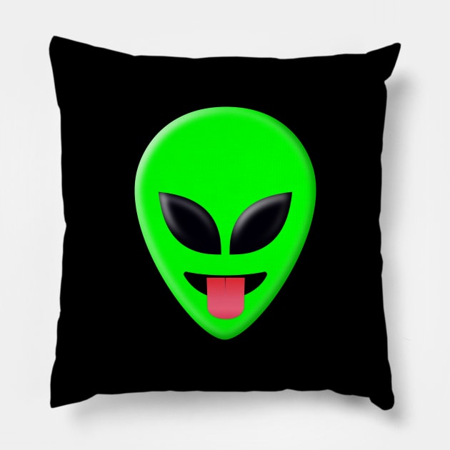 Alien Head Tongue Out Emoji Pillow by williamcuccio