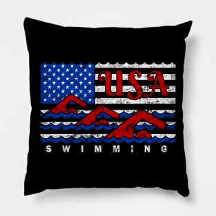 Swiming American Flag USA Distressed Red White and Blue Swimming Pillow