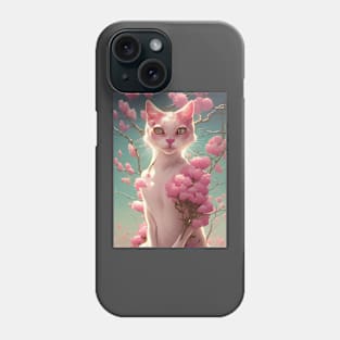 Pink Cat Surrounded by Pink Flowers Phone Case