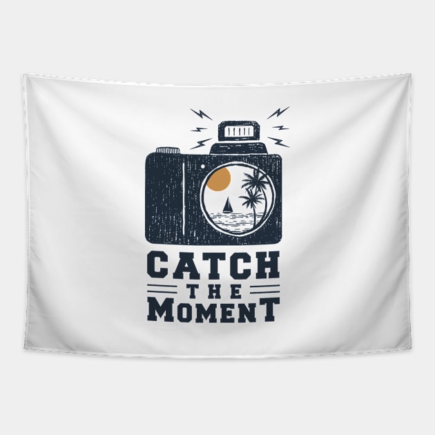 Camera With Beach View. Catch The Moment. Double Exposure Style. Motivational Quote Tapestry by SlothAstronaut