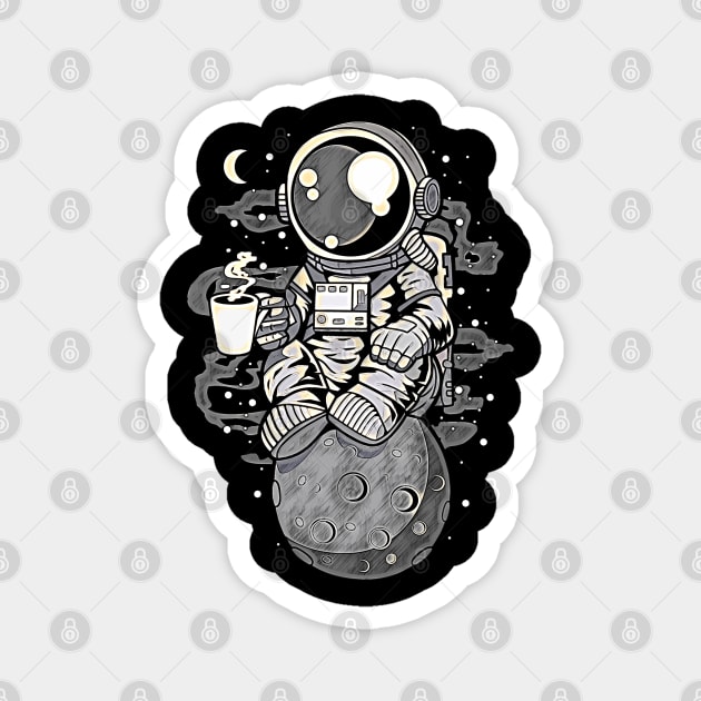 Astronaut Coffee • Funny And Cool Sci-Fi Cartoon Drawing Design Great For Any Occasion And For Everyone Magnet by TeesHood