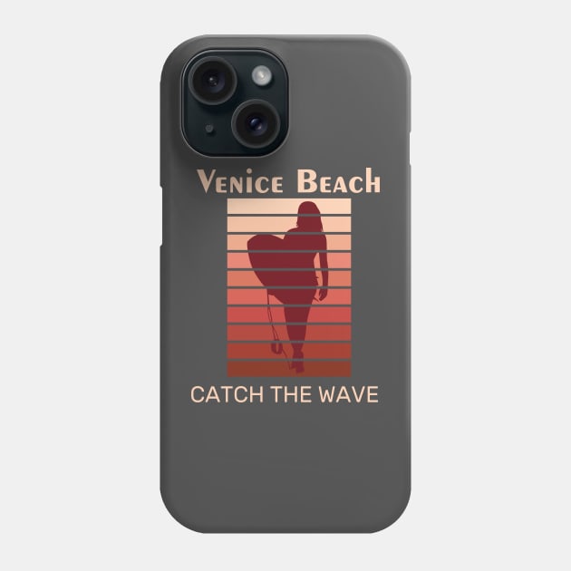 Venice Beach Catch The Wave Retro Sunset Graphic Design Phone Case by AdrianaHolmesArt