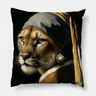 Wildlife Conservation - Pearl Earring Mountain Lion Meme Pillow