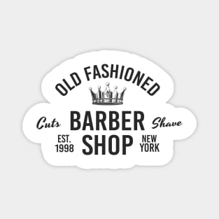 Barbershop print with crown. Monochrome retro design. Magnet