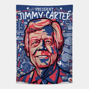 Retro Pop Art Portrait of President Jimmy Carter // Street Art Carter 1976 Tapestry