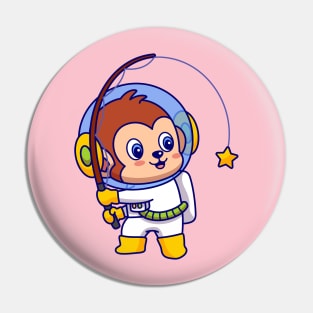 Monkey Astronaut Fishing Star Pin