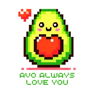 Pixel Art Smiling Avocado with Heart - Avo Always Love You T-Shirt
