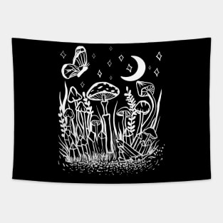 Wild Foliage Garden Witch Crystals, Mushrooms, Moth, Moon Tapestry