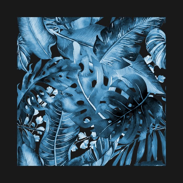 Midnight Blue Tropical Foliage by PixDezines