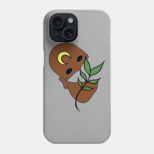 Surreal Black Eyed Plant Person with Crescent Moon Face Tattoo - Dark Skin Phone Case