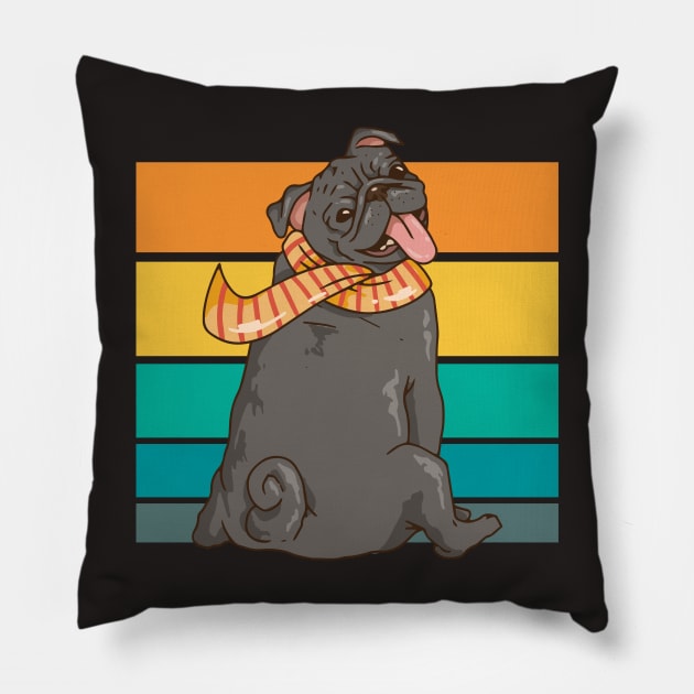 Cute Pug Retro Illustration Pillow by SLAG_Creative