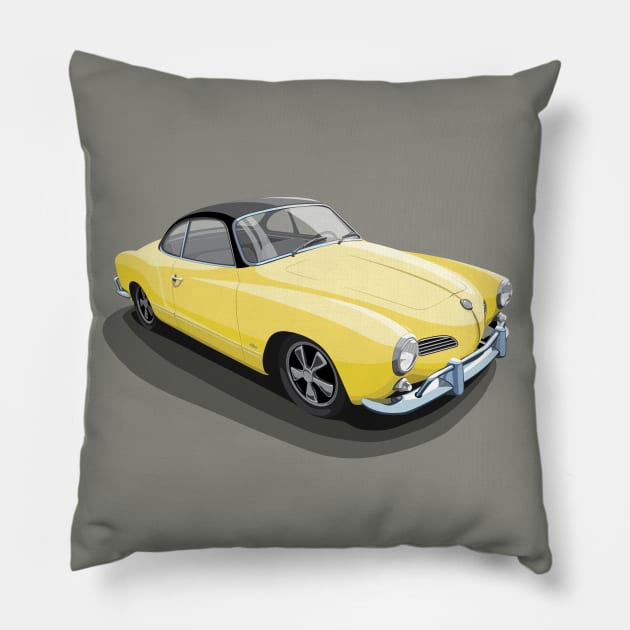 karmann ghia in yellow Pillow by candcretro