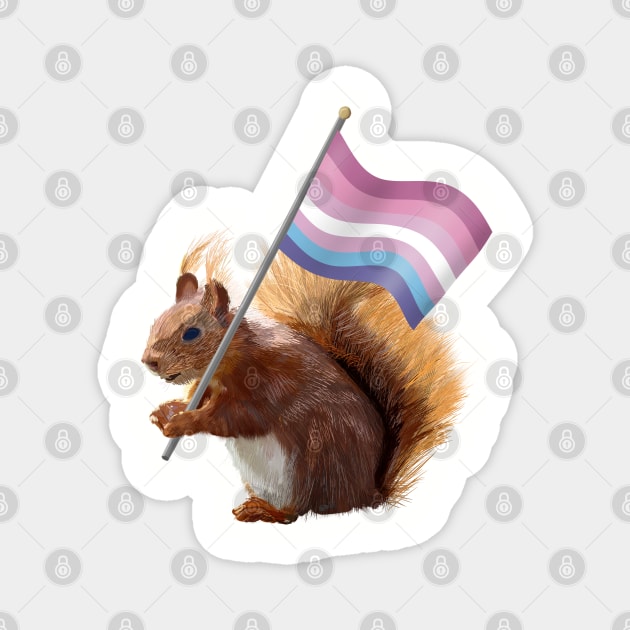 A Red Squirrel with a bigender pride flag. Magnet by Bearhouse Art