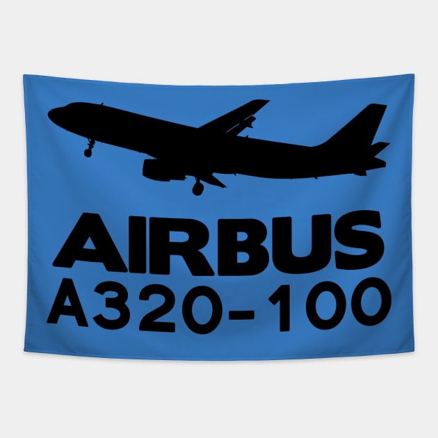 Airbus A320-100 Silhouette Print (Black) Tapestry by TheArtofFlying