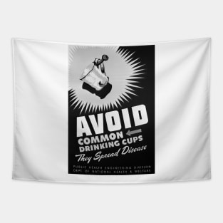 Avoid Common Drinking Cups: Retro Covid Awareness Poster Tapestry