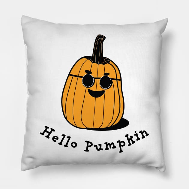 Hello Pumpkin | A smiling pumpkin wearing sunglasses | Thanksgiving | Halloween Pillow by KnockingLouder