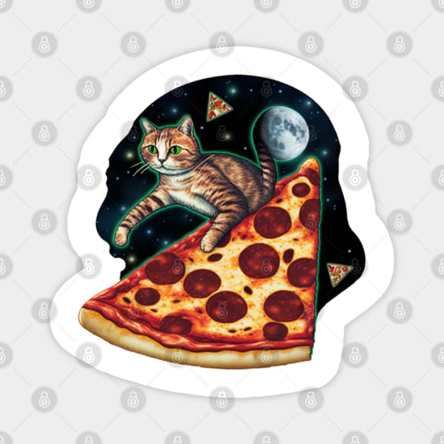 Explorer cat riding a slice of pizza in space Magnet by Zachariya420