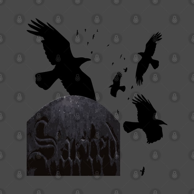 Sacred Gothic Text Gravestone With Crows and Ravens by taiche